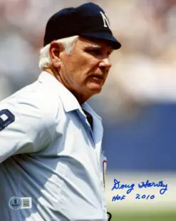 Doug Harvey Autographed/Signed Umpire 8x10 Photo HOF Beckett 57439
