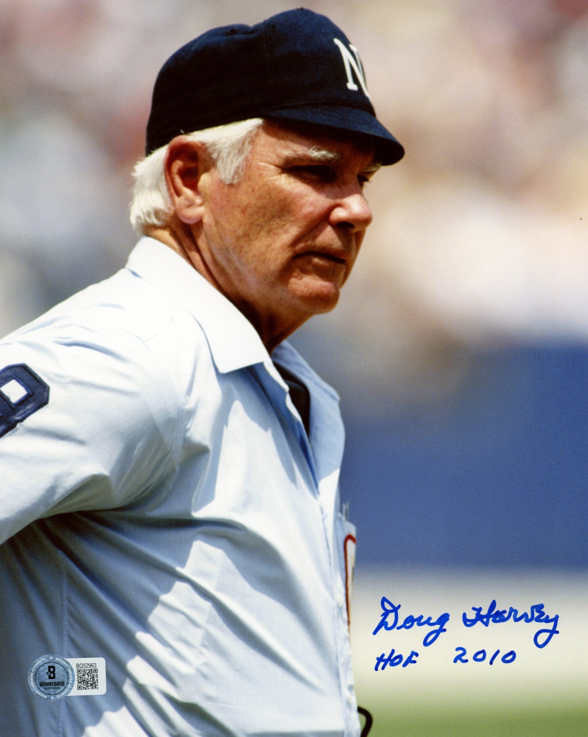 Doug Harvey Autographed/Signed Umpire 8x10 Photo HOF Beckett 57439