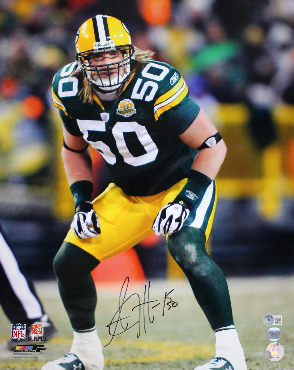 AJ Hawk Autographed/Signed Green Bay Packers 16×20 Photo Beckett BAS Denver Autographs