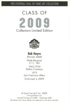 Bob Hayes Dallas Cowboys Goal Line Art Card  Class of 2009 58084