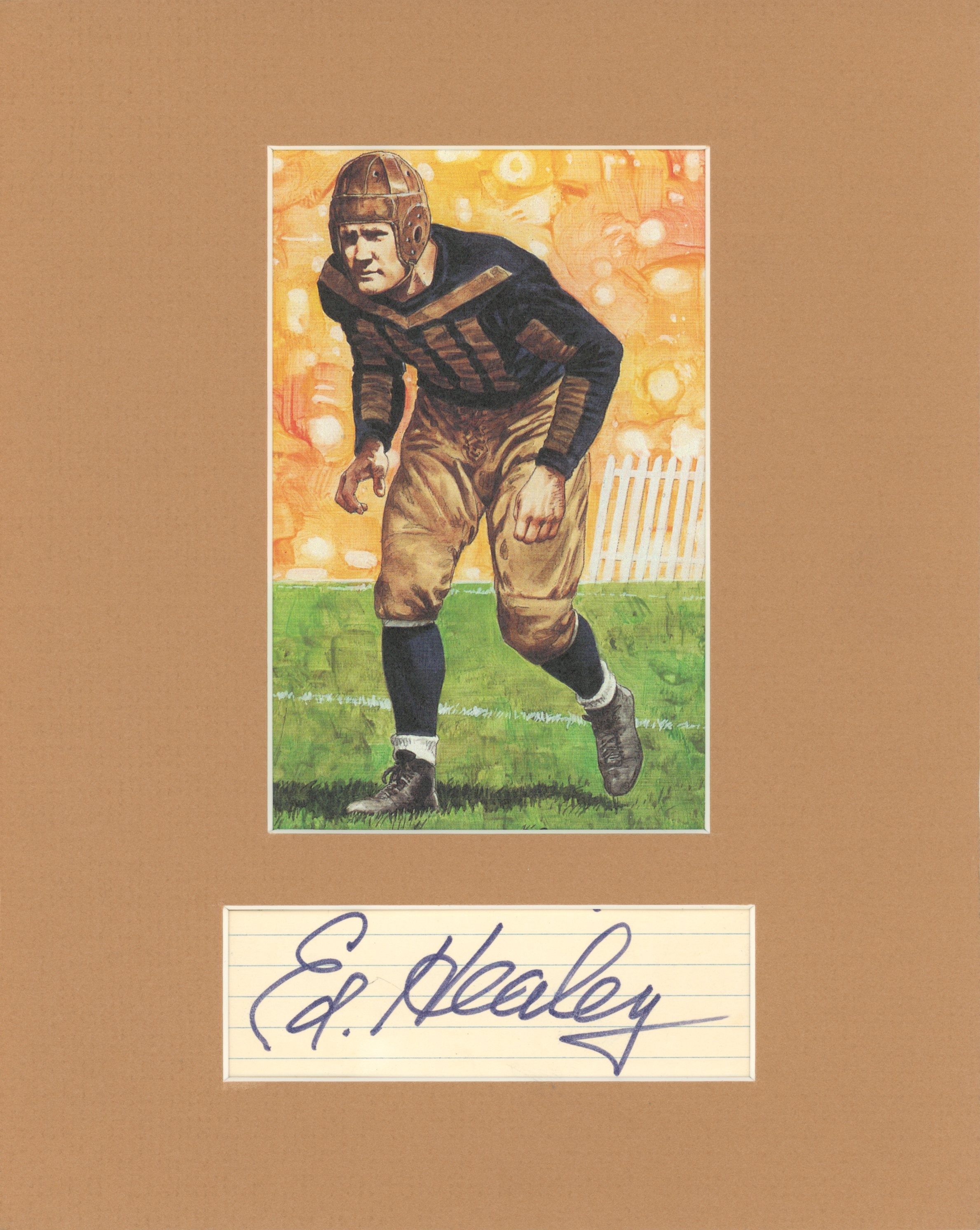 Ed Healey Signed Chicago Bears Matted Cut Auto Goal Line Art Card Beckett 55398