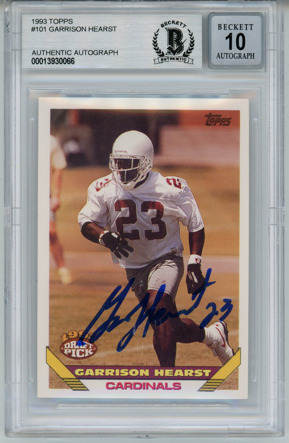 Garrison Hearst Signed 1993 Topps #101 Rookie Card Beckett 10 Slab