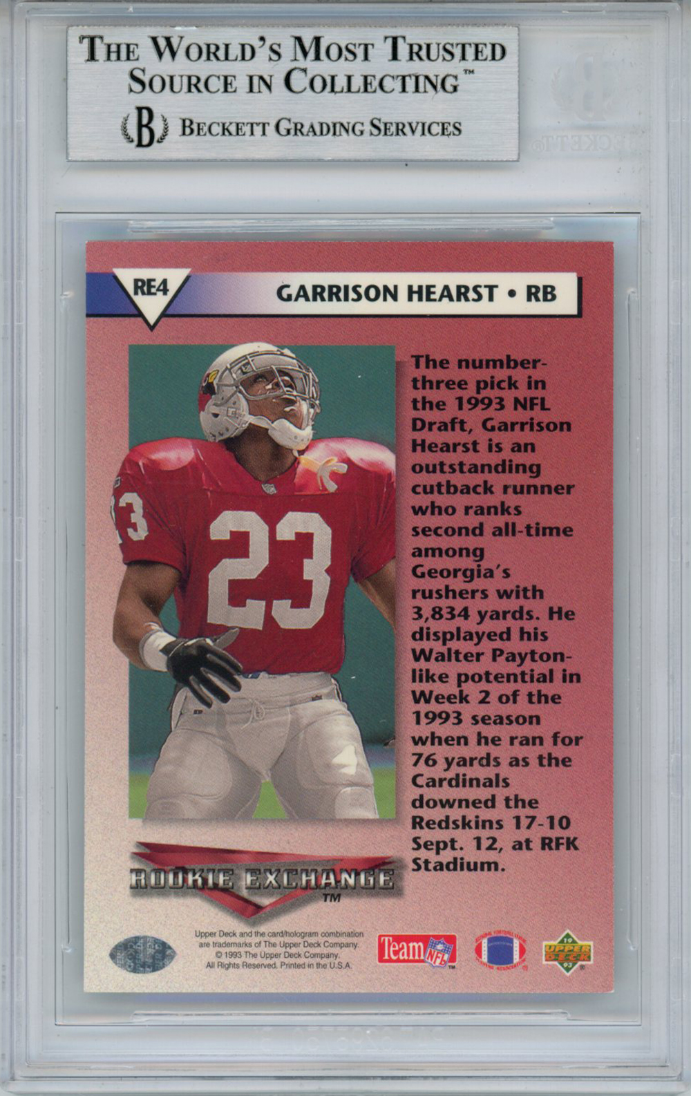 Garrison Hearst Autographed 1993 Upper Deck Rookie Card Beckett Slab