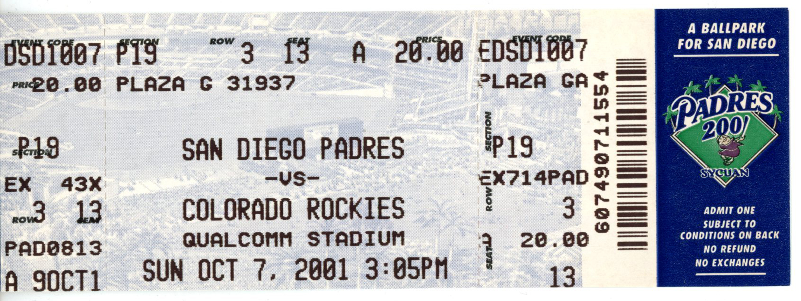 Tony Gwynn Last Game Rickey Henderson 3000 Hit Ticket Stub Padres Rockies 35775