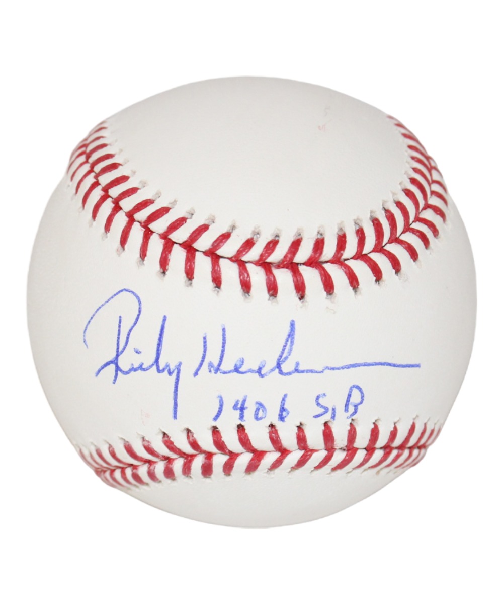 Rickey Henderson Signed Oakland Athletics OML Baseball 1406 SBs Beckett 41197