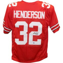 Treyveon Henderson Autographed/Signed College Style Red Jersey Beckett
