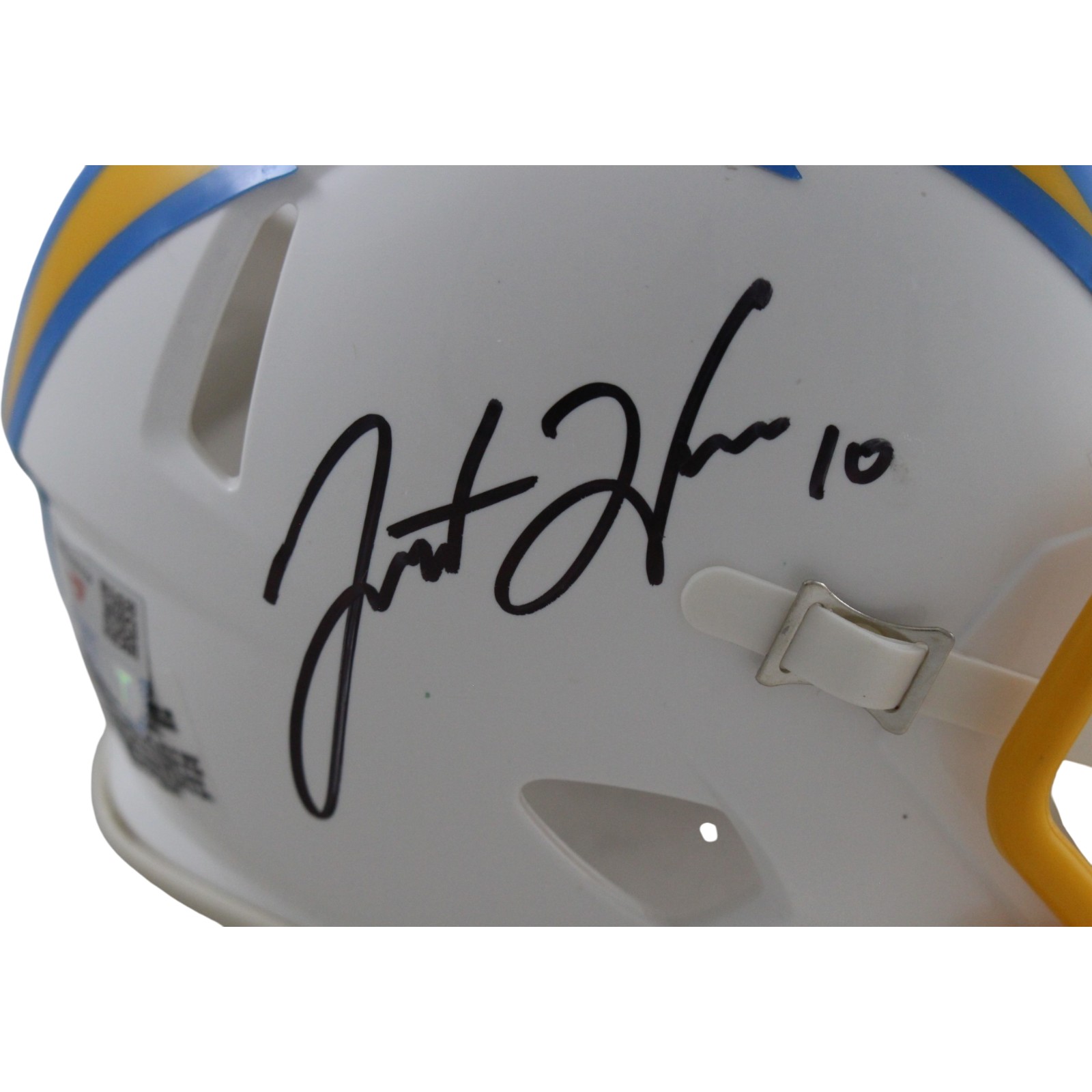 Justin Herbert Autographed Las Angeles Chargers Mini Helmet Fanatics 55217 2 Justin Herbert Autographed Las Angeles Chargers Mini Helmet Fanatics 55217