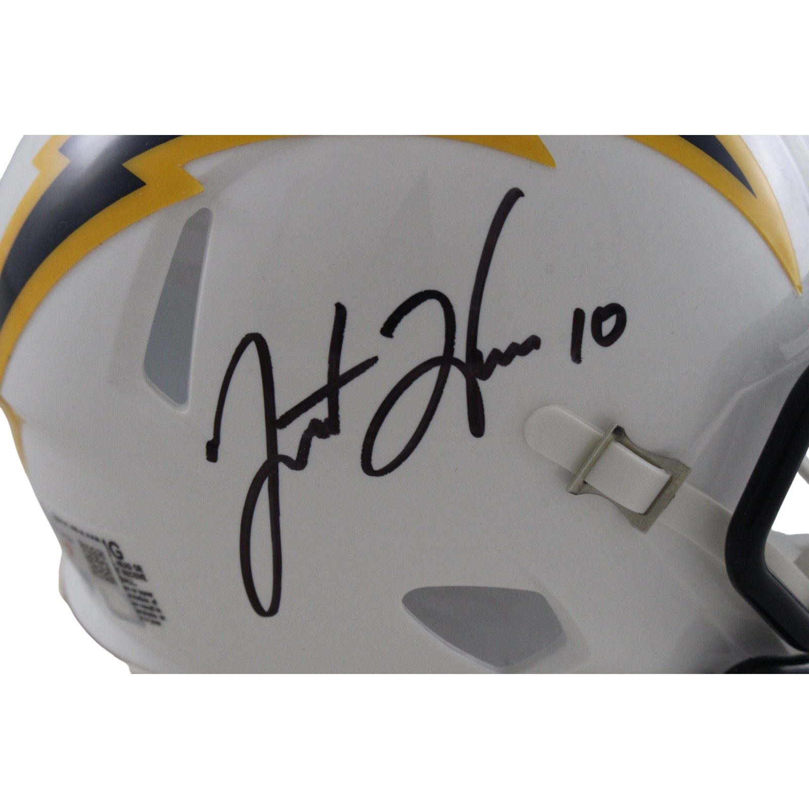 Justin Herbert Signed Los Angeles Chargers Color Rush Mini Helmet Fanatics 56916 2 Justin Herbert Signed Los Angeles Chargers Color Rush Mini Helmet Fanatics 56916