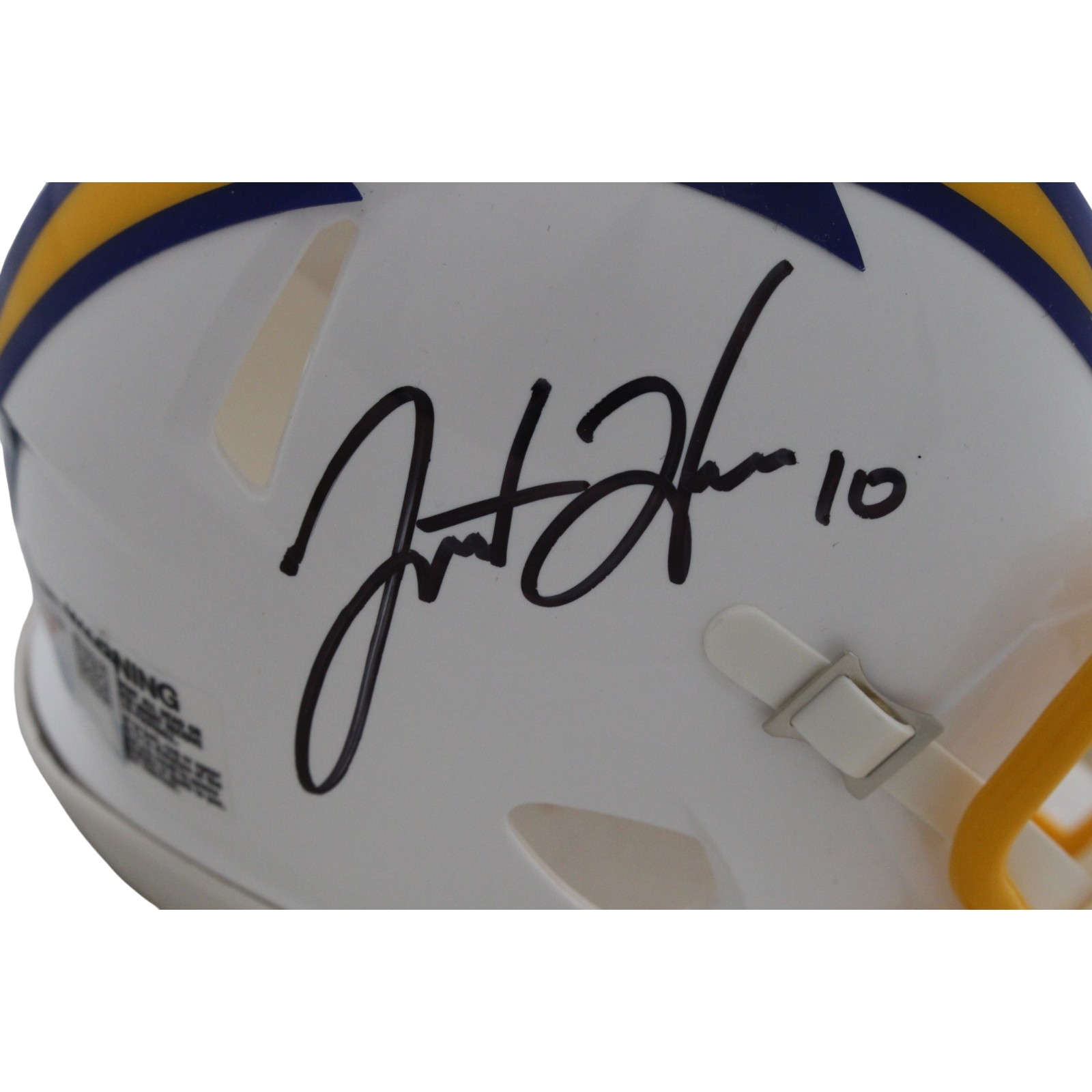 Justin Herbert Signed Los Angeles Chargers Color Rush Mini Helmet Fanatics 56914 2 Justin Herbert Signed Los Angeles Chargers Color Rush Mini Helmet Fanatics 56914