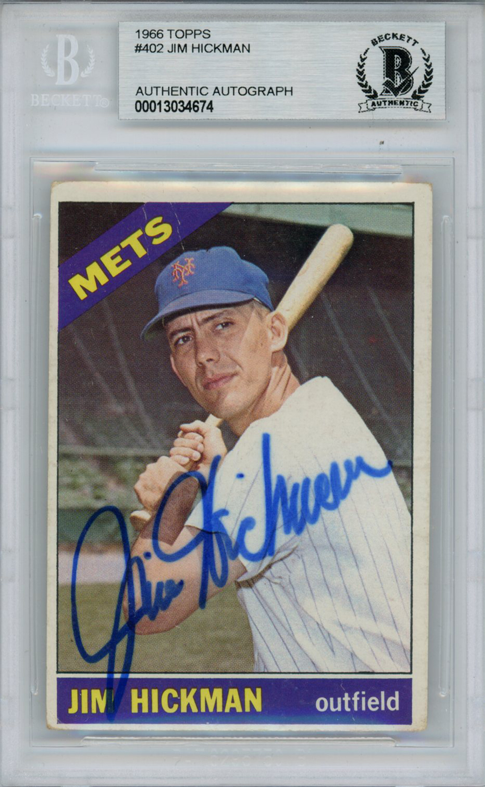 Jim Hickman Autographed/Signed 1966 Topps #402 Trading Card Beckett Slab