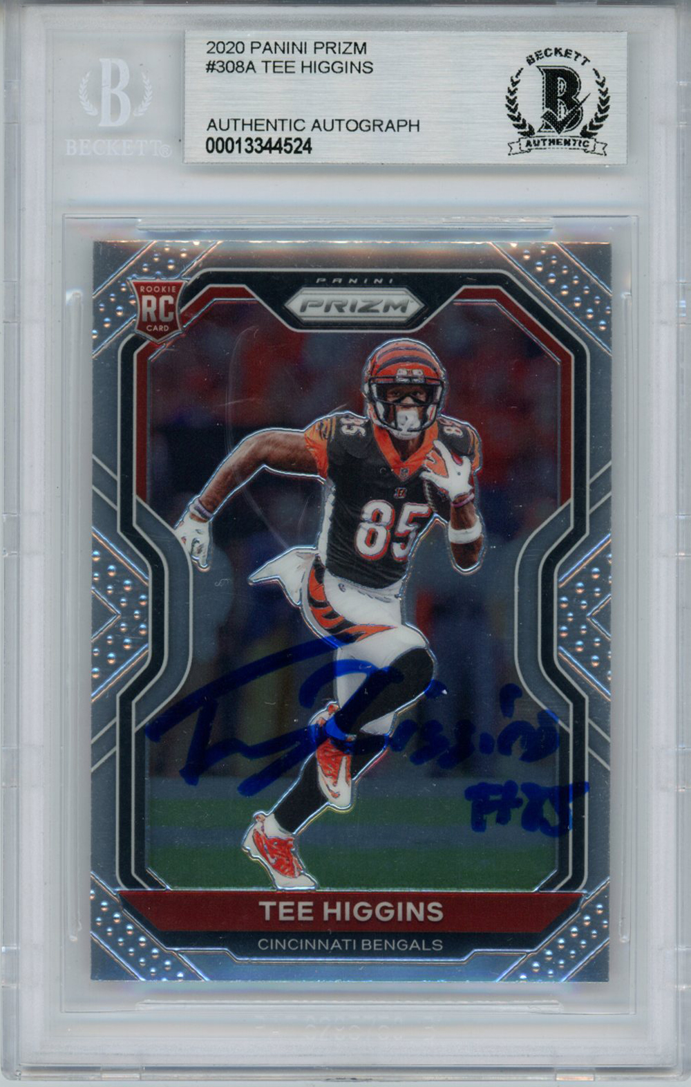 Tee Higgins Autographed 2020 Panini Prizm #308A Rookie Card BAS Slab