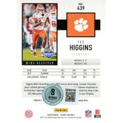 Tee Higgins Autographed 2020 Panini Score 439 Trading Card Beckett 48900