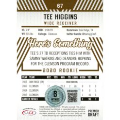 Tee Higgins Autographed Sage Premier Draft Card 67 Trading Card Beckett 48930