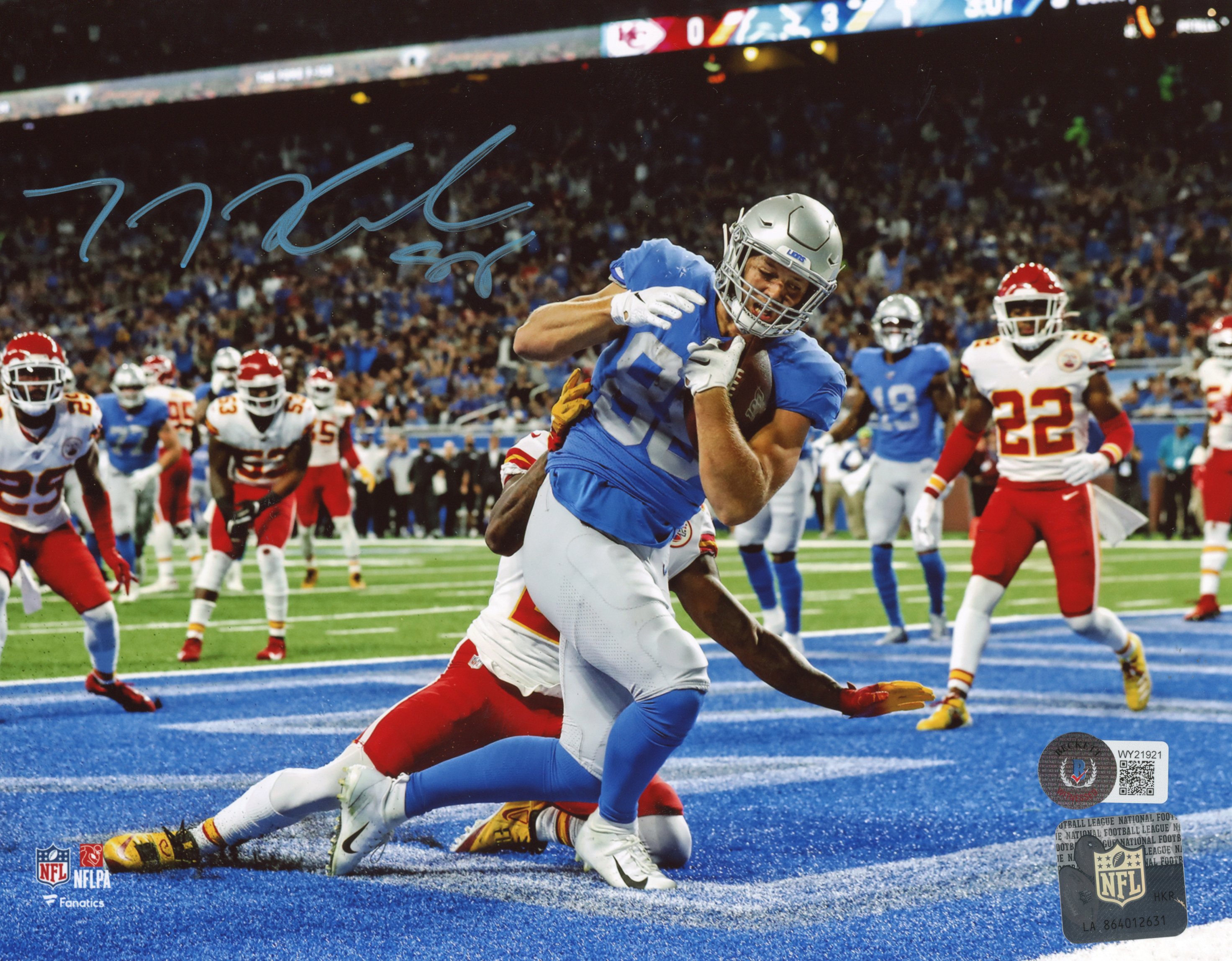 TJ Hockenson Autographed/Signed Detroit Lions 8x10 Photo Beckett