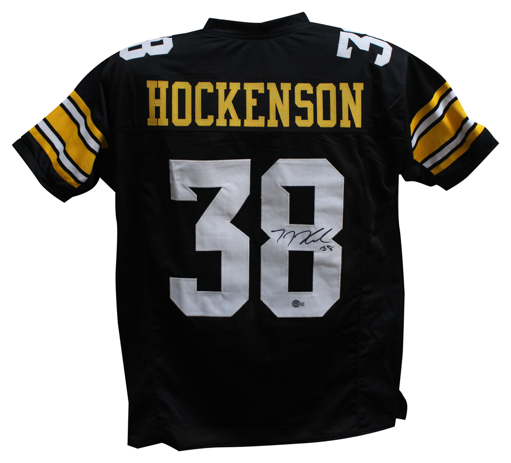 TJ Hockenson Autographed/Signed College Style Black XL Jersey Beckett