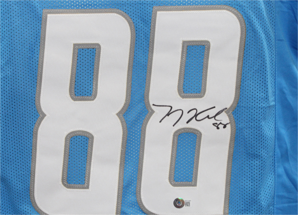 TJ Hockenson Autographed/Signed Pro Style Blue XL Jersey Beckett