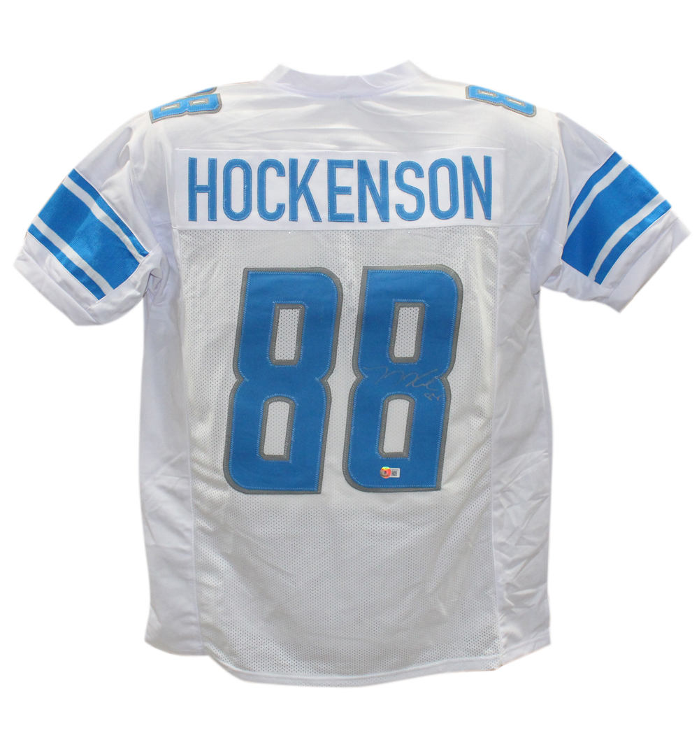 TJ Hockenson Autographed/Signed Pro Style White XL Jersey Beckett