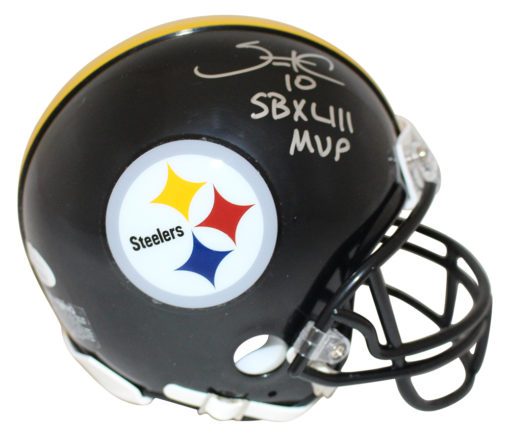 Santonio Holmes Autographed Pittsburgh Steelers Mini Helmet MVP JSA 11651