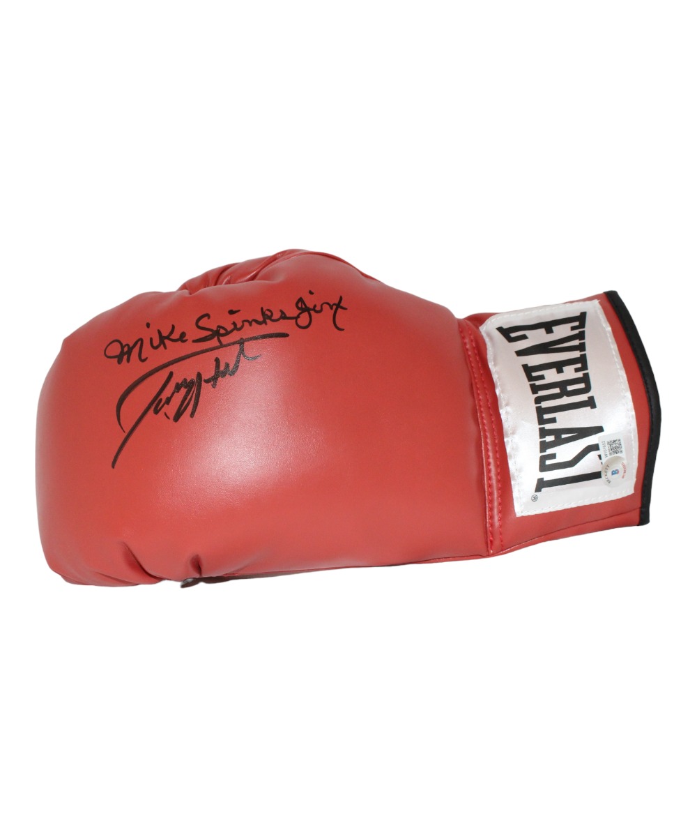 Larry Holmes & Michael Spinks Signed Red Left Boxing Glove Beckett 