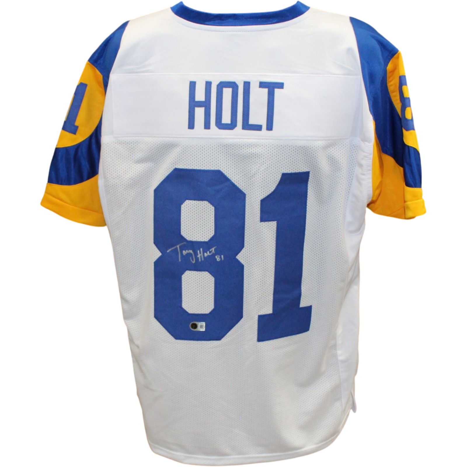 Torry Holt Autographed/Signed Pro Style sz XL White Jersey Beckett Witness 56892 1 Torry Holt Autographed/Signed Pro Style sz XL White Jersey Beckett Witness 56892