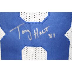 Torry Holt Autographed/Signed Pro Style sz XL White Jersey Beckett Witness 56892