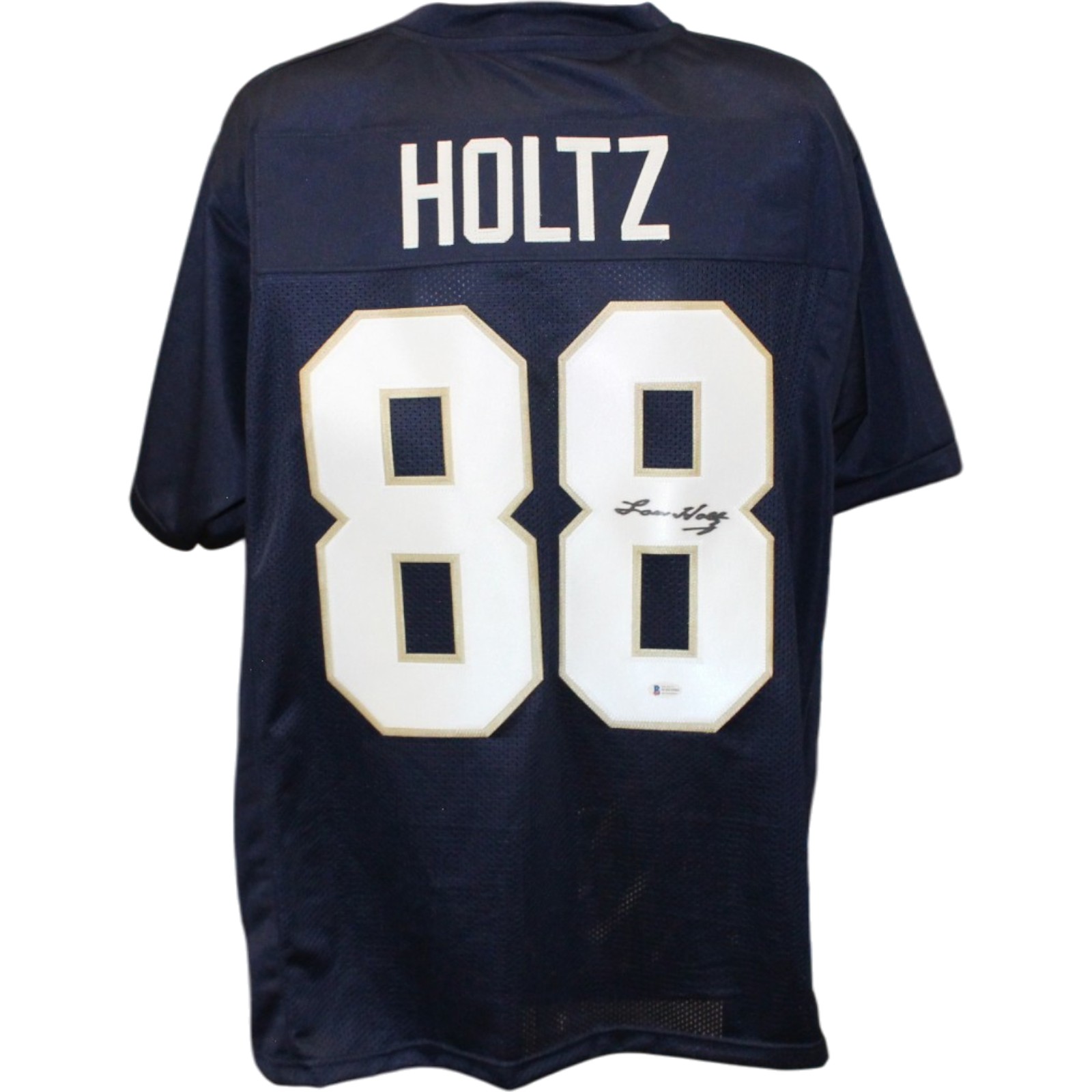 Lou Holtz Autographed/Signed College Style Size XL Blue Jersey Beckett 57167 1 Lou Holtz Autographed/Signed College Style Size XL Blue Jersey Beckett 57167
