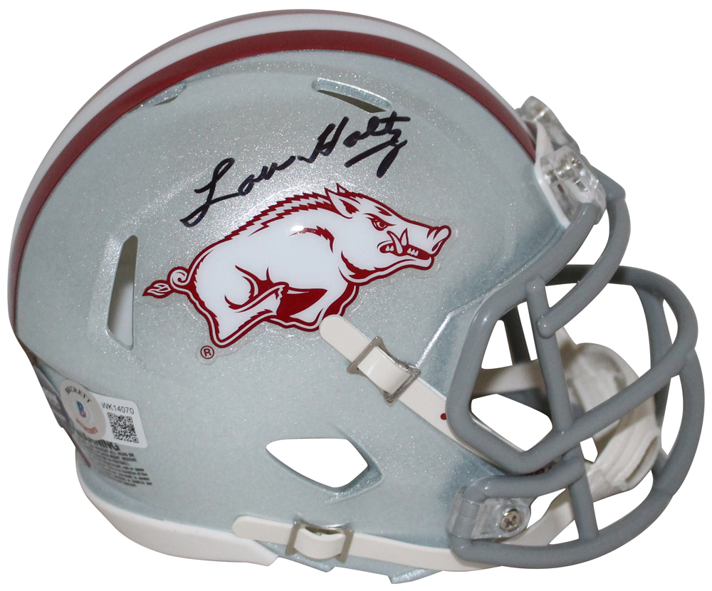 Lou Holtz Autographed/Signed Arkansas Razorbacks 2017 Mini Helmet BAS 32553