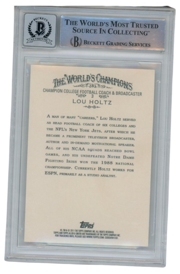 Lou Holtz Autographed/Signed 2011 Allen&Ginter 3 Trading Card Slab Beckett 52666 2 Lou Holtz Autographed/Signed 2011 Allen&Ginter 3 Trading Card Slab Beckett 52666