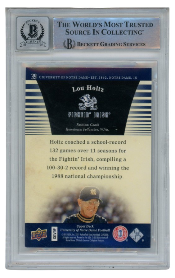 Lou Holtz Autographed 2013 Upper Deck #39 Trading Card 10 Slab Beckett 52672 2 Lou Holtz Autographed 2013 Upper Deck #39 Trading Card 10 Slab Beckett 52672