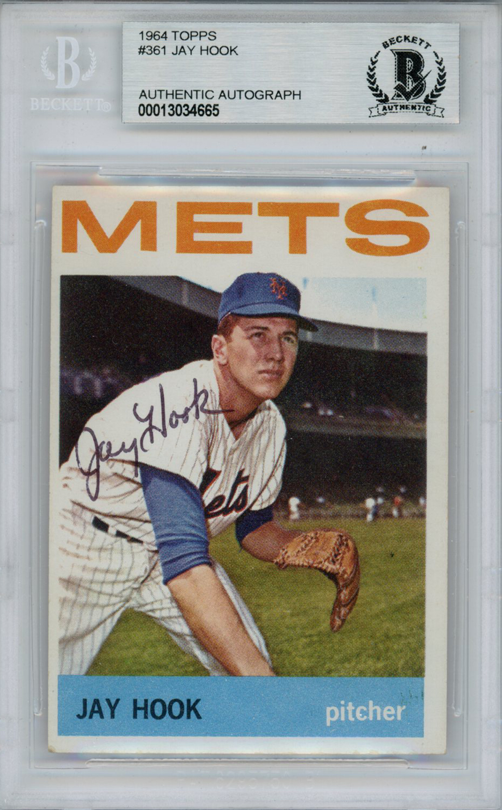 Jay Hook Autographed/Signed 1964 Topps #361 Trading Card Beckett Slab