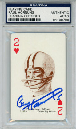 Paul Hornung Autographed 1963 Stancraft 2 of Hearts Card PSA Slab