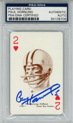 Paul Hornung Autographed 1963 Stancraft 2 of Hearts Card PSA Slab