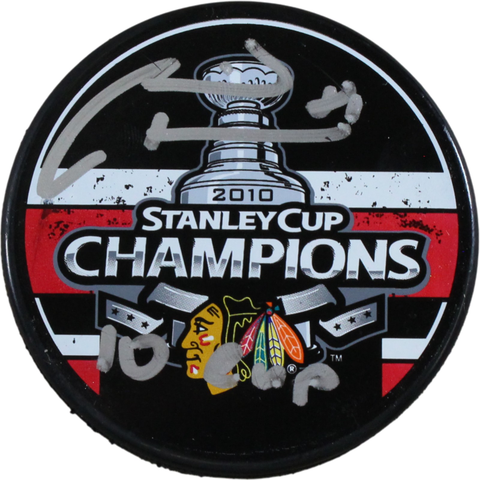 Marian Hossa Autographed Chicago Blackhawks 10 SC Puck 10 Cup Beckett 53823
