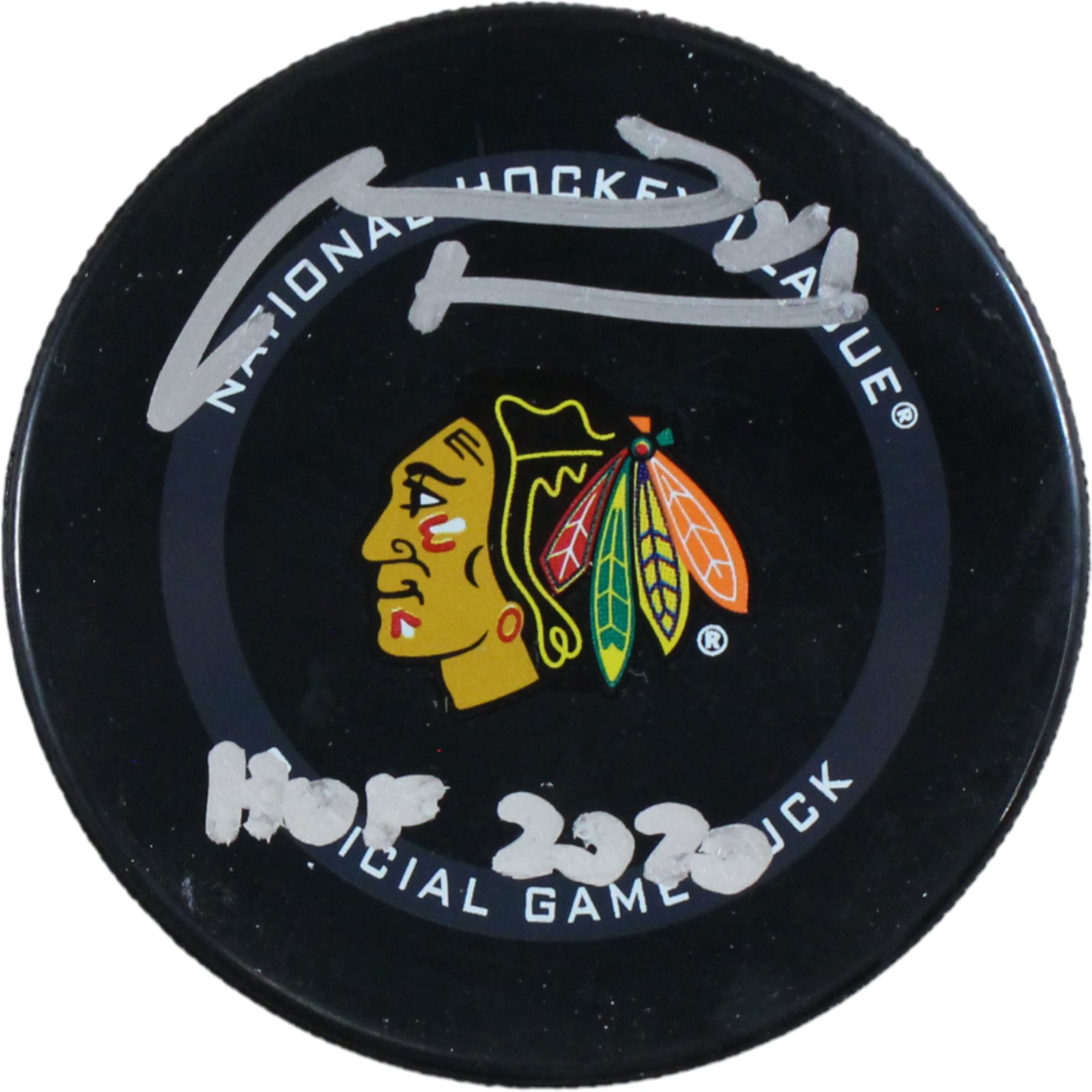 Marian Hossa Autographed Chicago Blackhawks Official Puck HOF Beckett 53824