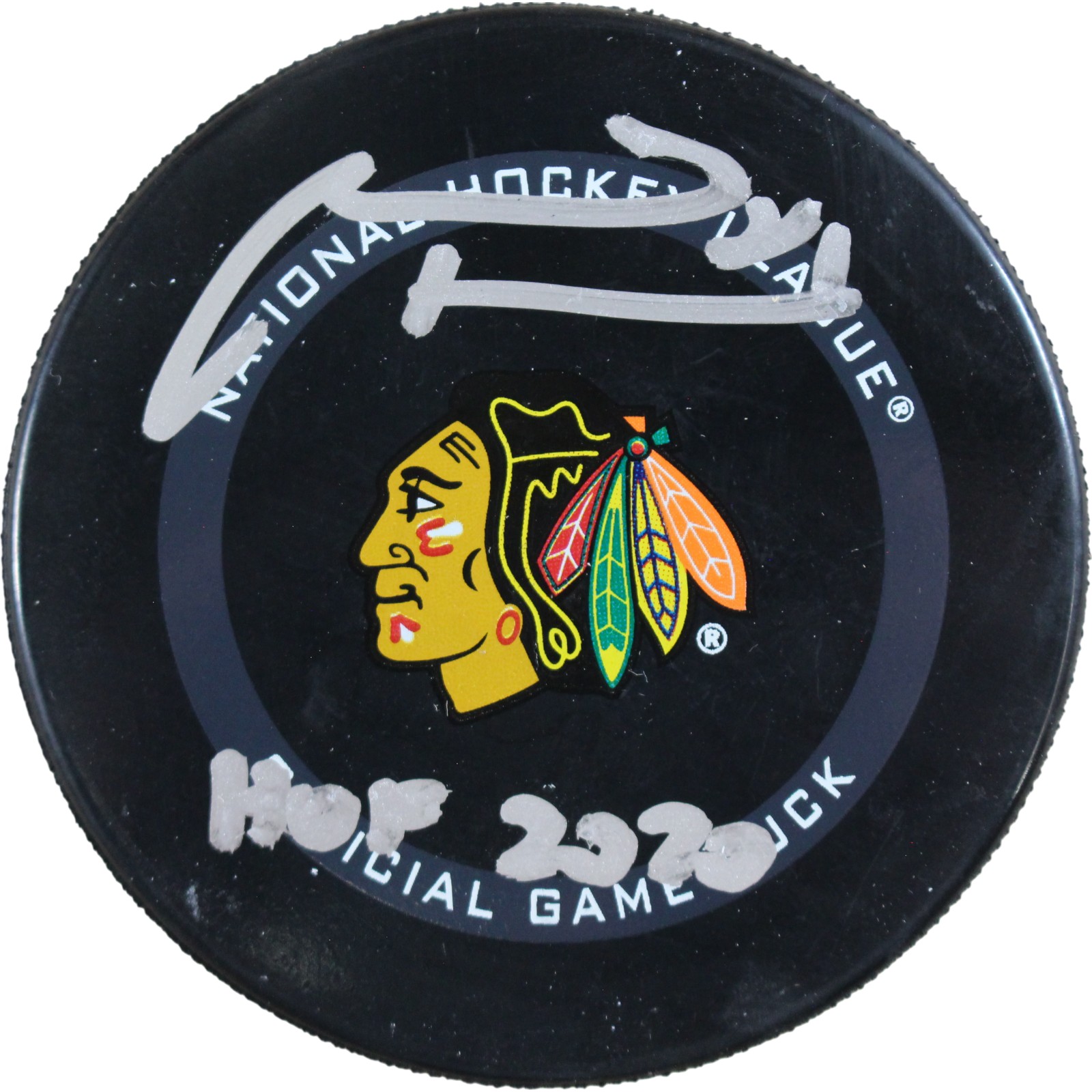 Marian Hossa Autographed Chicago Blackhawks Official Puck HOF Beckett 53824