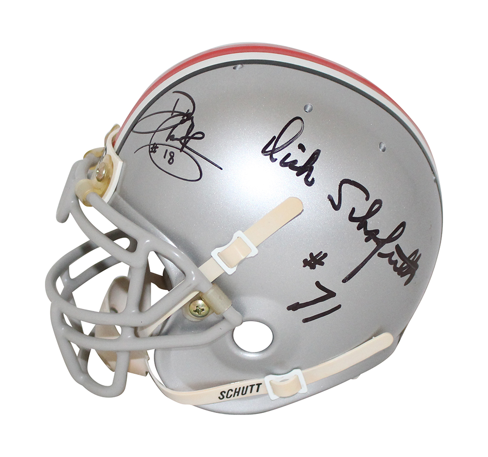 Houston Clark & Schafrath Signed Ohio State Buckeyes Schutt Mini Helmet JSA