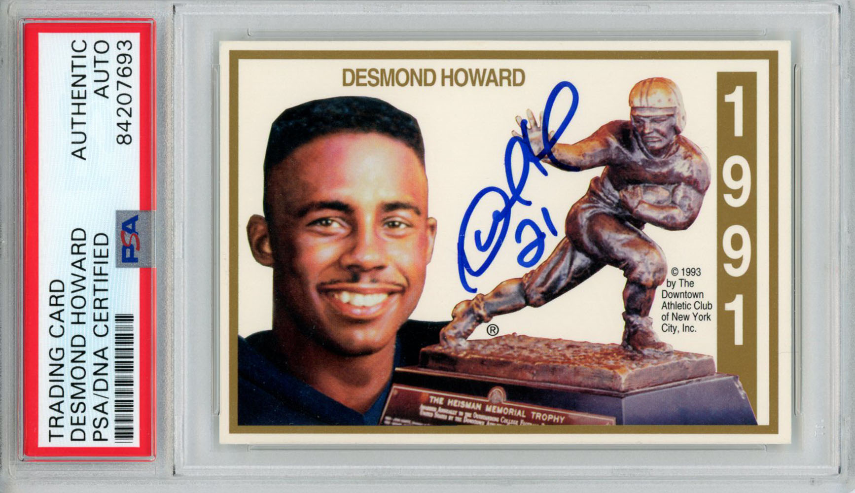 Desmond Howard Signed 1993 Downtown Athletic Club HCC#2 Card PSA Slab