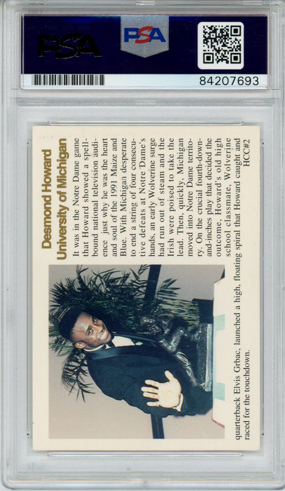 Desmond Howard Signed 1993 Downtown Athletic Club HCC#2 Card PSA Slab