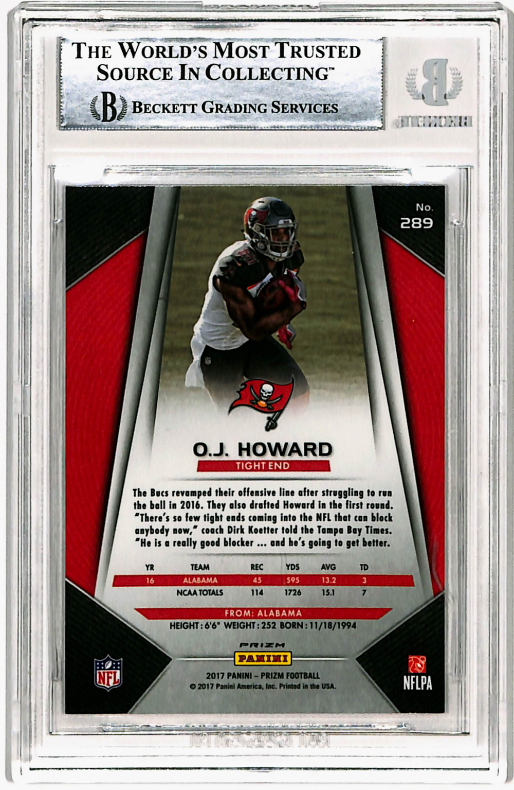 OJ Howard Autographed 2017 Panini Prizm #289 Rookie Card Beckett Slab