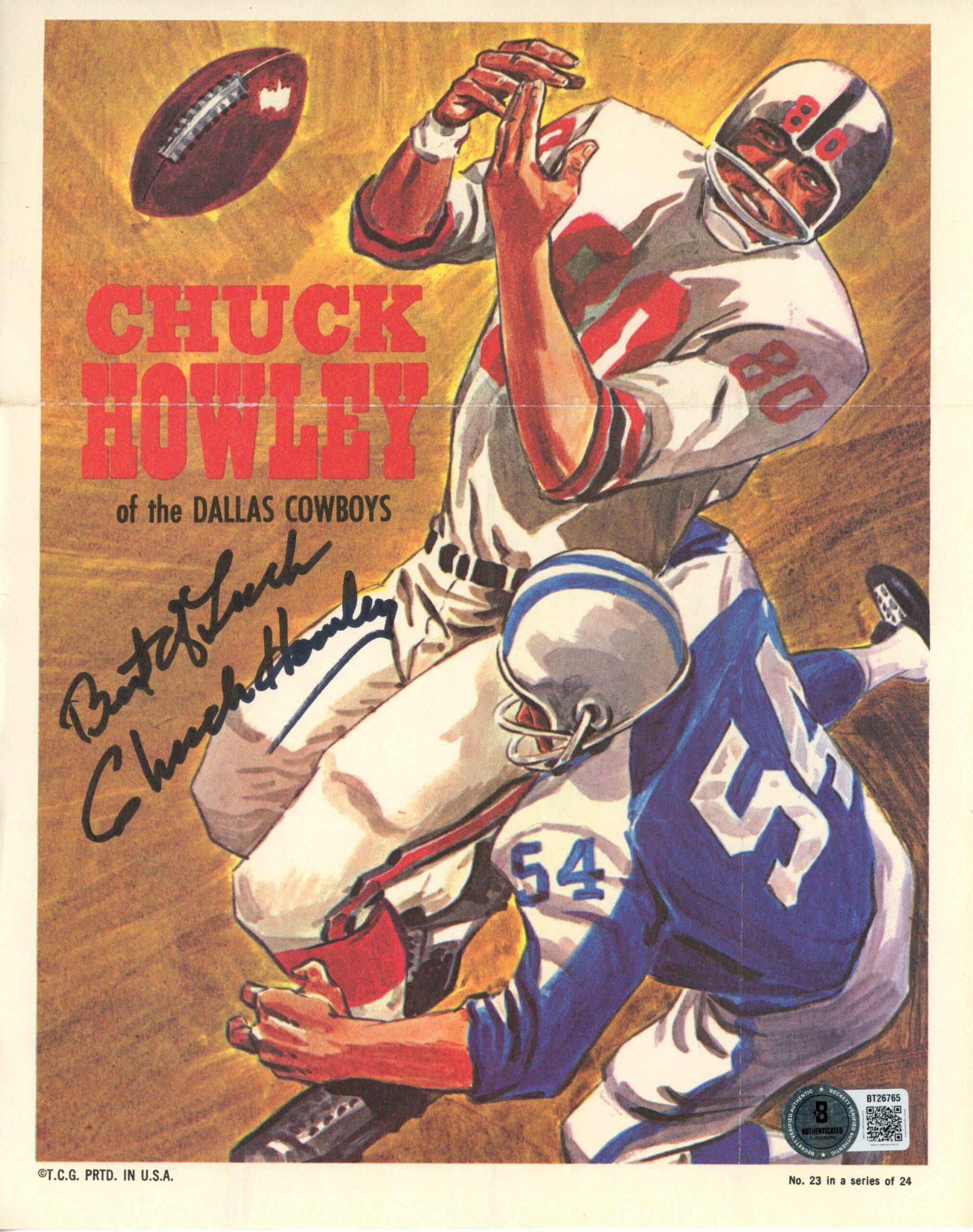 Chuck Howley Autographed Dallas Cowboys Magazine Page Best of Luck Beckett 56849