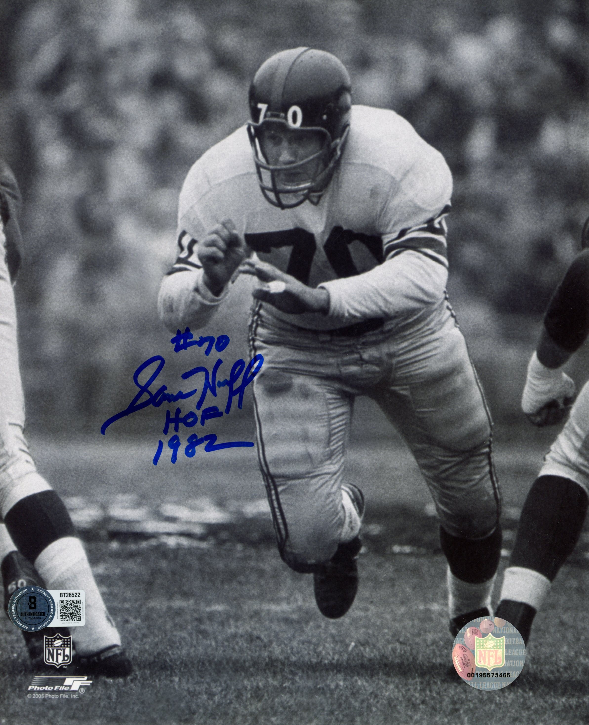 Sam Huff Autographed New York Giants 8x10 Photo B&W w/HOF Beckett 56793