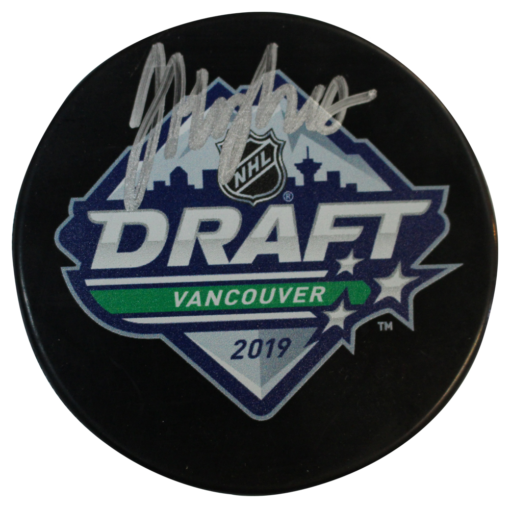 Jack Hughes Autographed 2019 NHL Draft Hockey Puck #1 Pick Devils Fanatics