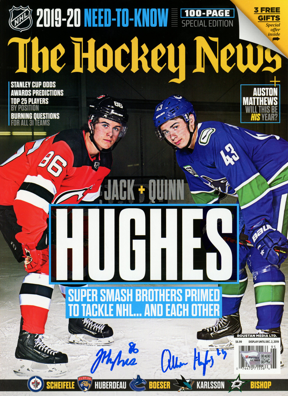 Jack Hughes & Quinn Hughes Signed Hockey News Magazine Devils Canucks