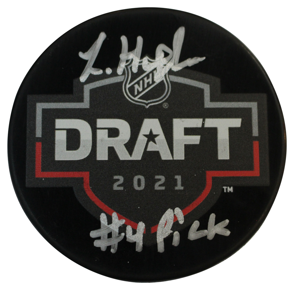 Luke Hughes Autographed Devils 2021 Draft Hockey Puck #4 Pick Fanatics