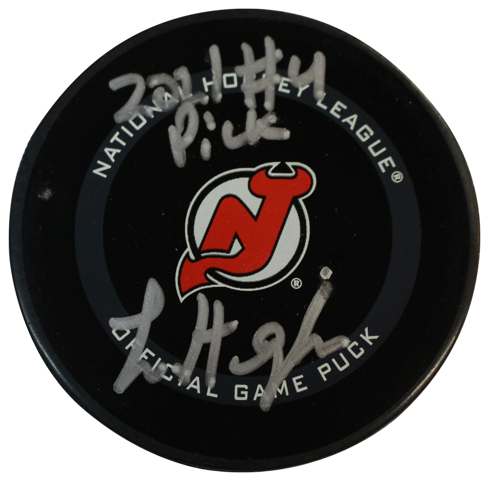 Luke Hughes Signed New Jersey Devils Hockey Puck 2021 #4 Pick Fanatics