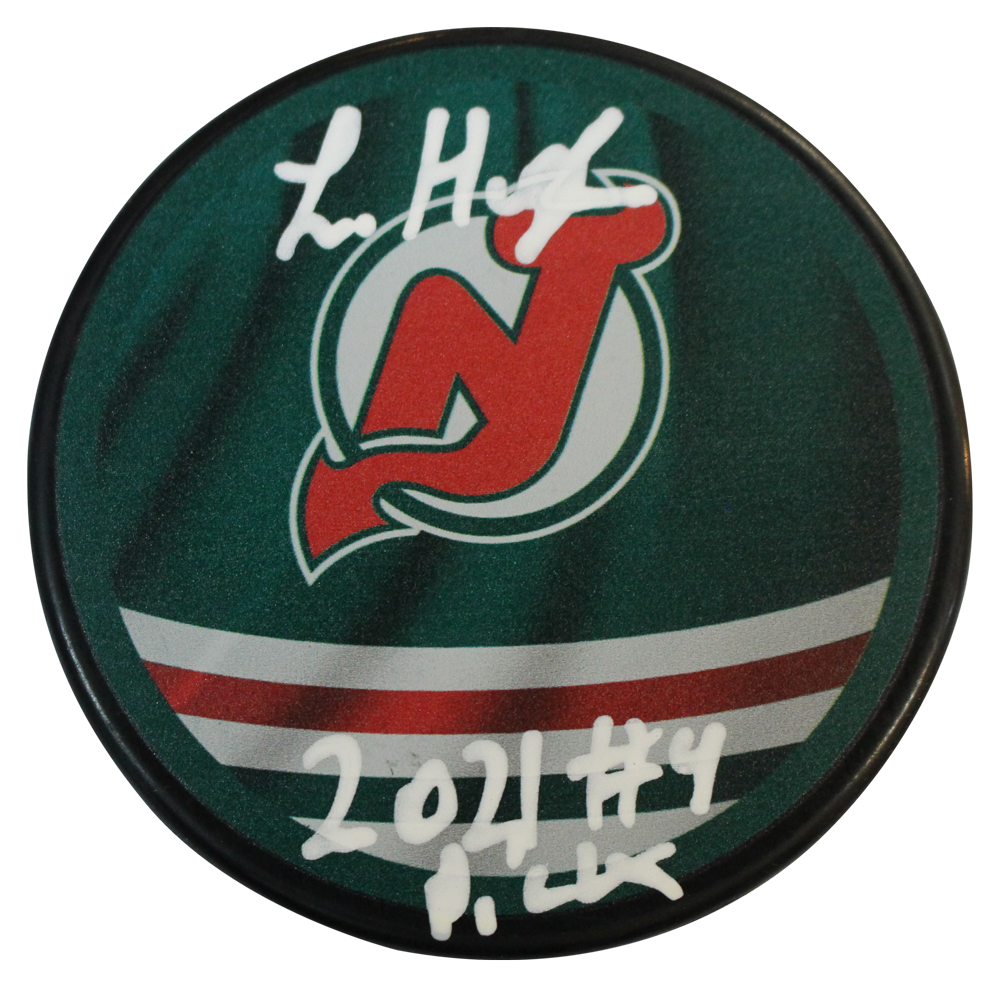 Luke Hughes Autographed New Jersey Devils Reverse Retro Puck Fanatics