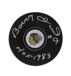 Bobby Hull Autographed/Signed Chicago Blackhawks Logo Puck JSA 28323