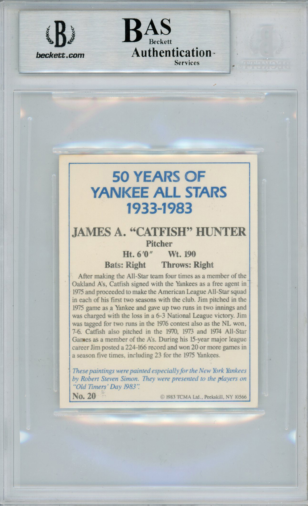 Jim Hunter Autographed 1982 TCMA Greatest Pitchers #25 Card Beckett Slab