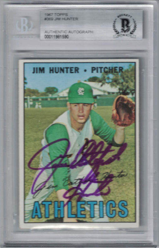 Jim Catfish Hunter Signed Kansas City Athletics 1967 Topps #369 Card BAS 27056