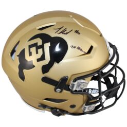 Travis Hunter Autographed Colorado Buffaloes Gold SpeedFlex Helmet Beckett 53372